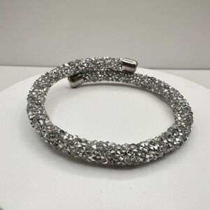 Vintage‎ 90s Silver Tone Glass Mesh Wrap Bracelet Boho Glam Jewelry